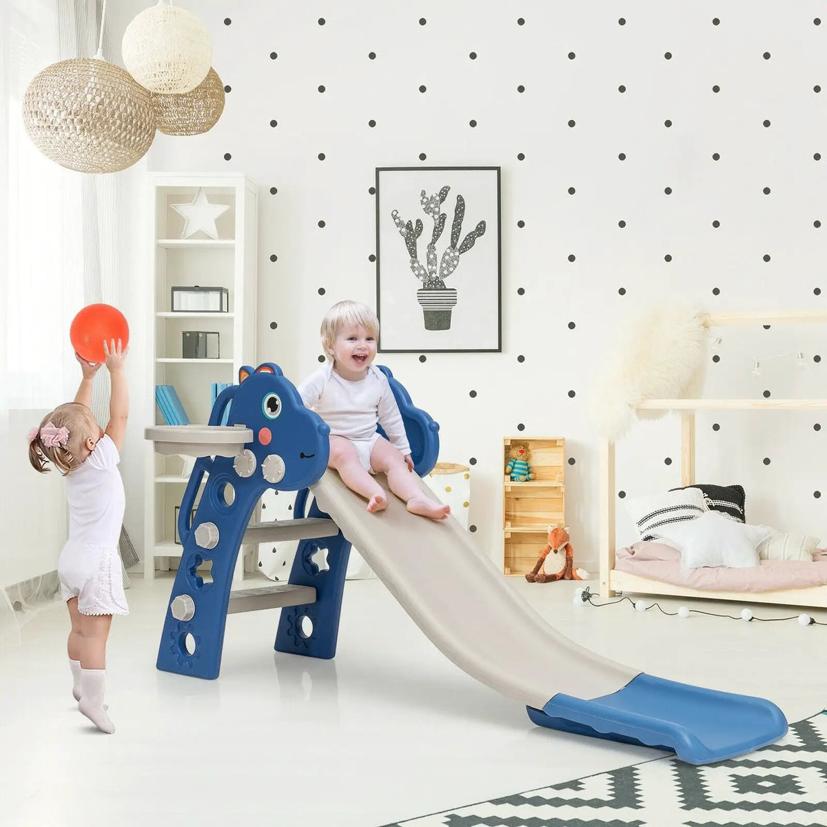 3-in-1 Kids Slide Baby Play Climber Slide Set with Basketball Hoop, photo 4 of 24