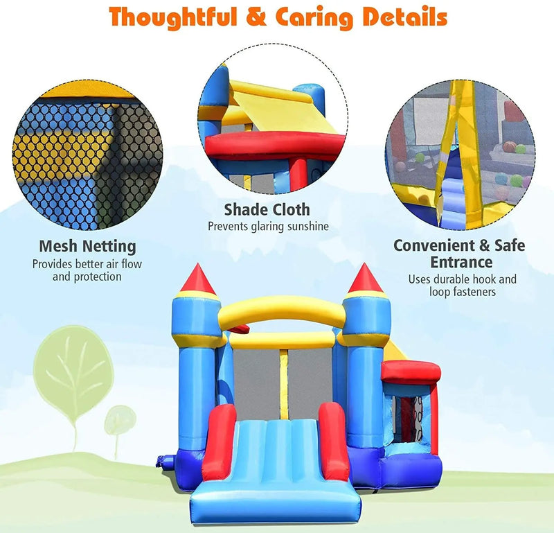 Castle Slide Inflatable Bounce House with Ball Pit and Basketball Hoop by DirectDeals