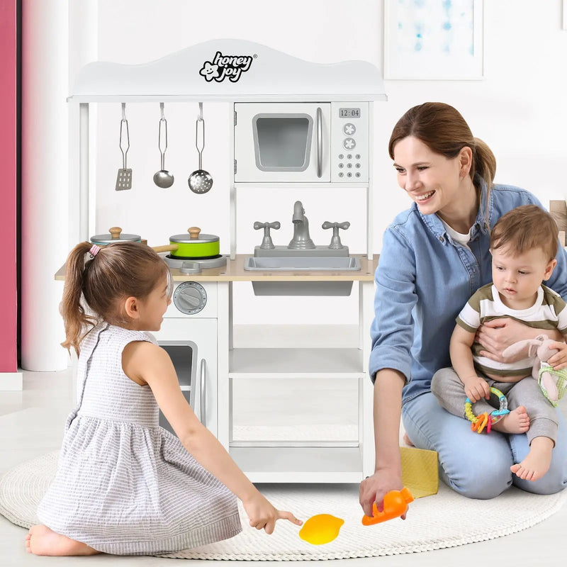 Wooden Pretend Play Kitchen Set for Kids with Accessories and Sink by DirectDeals