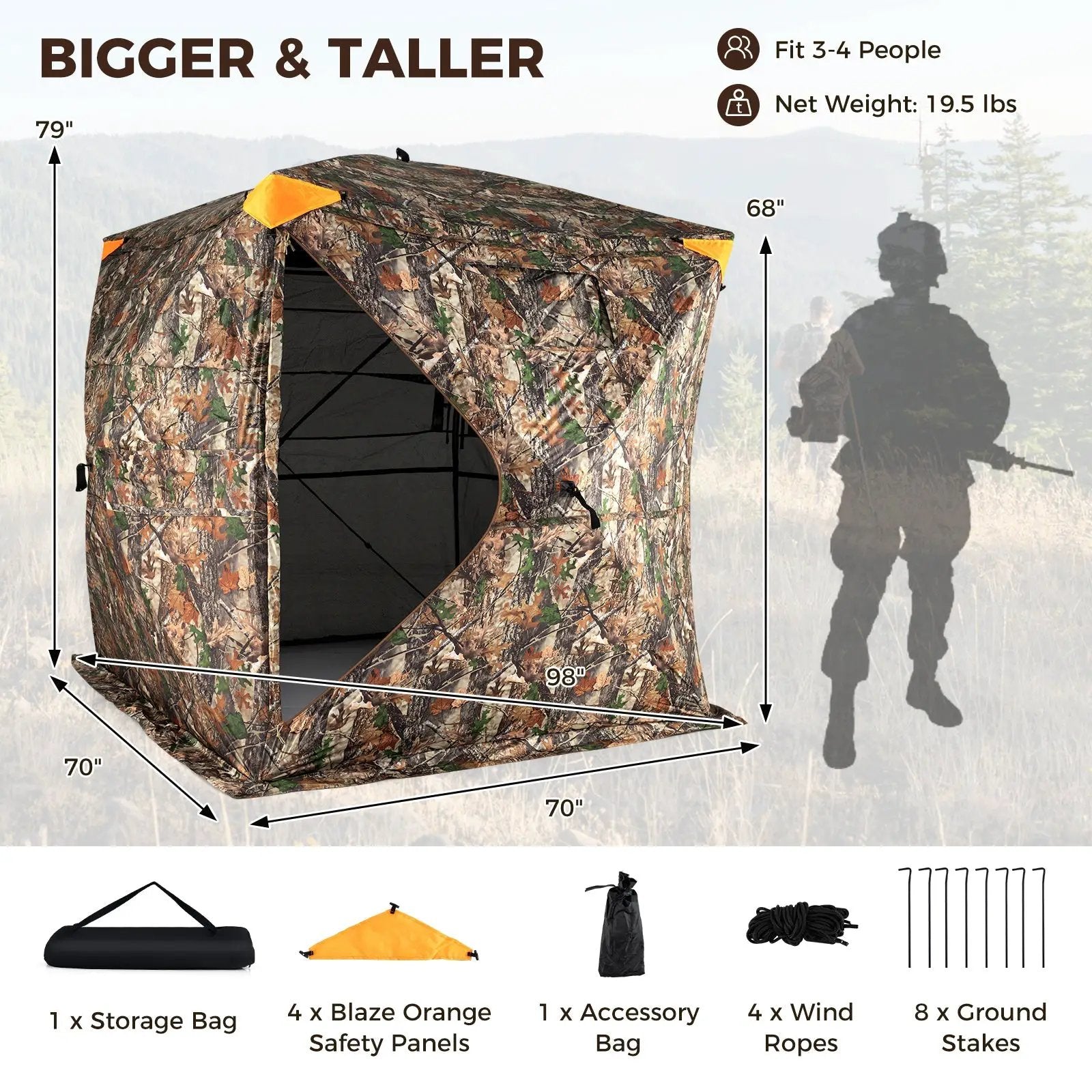 3-4 Person Hunting Blind 270¬∞ See-Through Pop-up Ground Blind with Full-Open Swing Door by DirectDeals