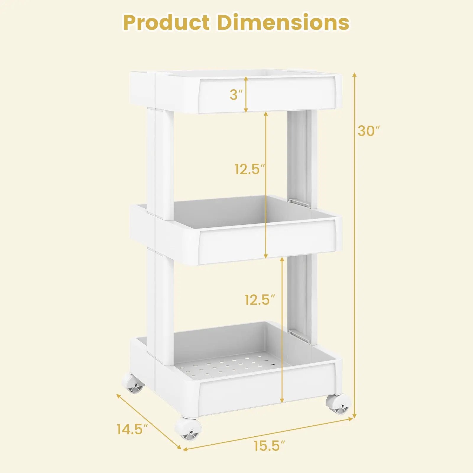 Rolling Utility Cart with Detachable Trays - 3/4 Tier by DirectDeals