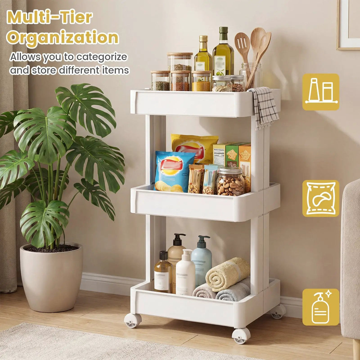 Rolling Utility Cart with Detachable Trays - 3/4 Tier, photo 6 of 16
