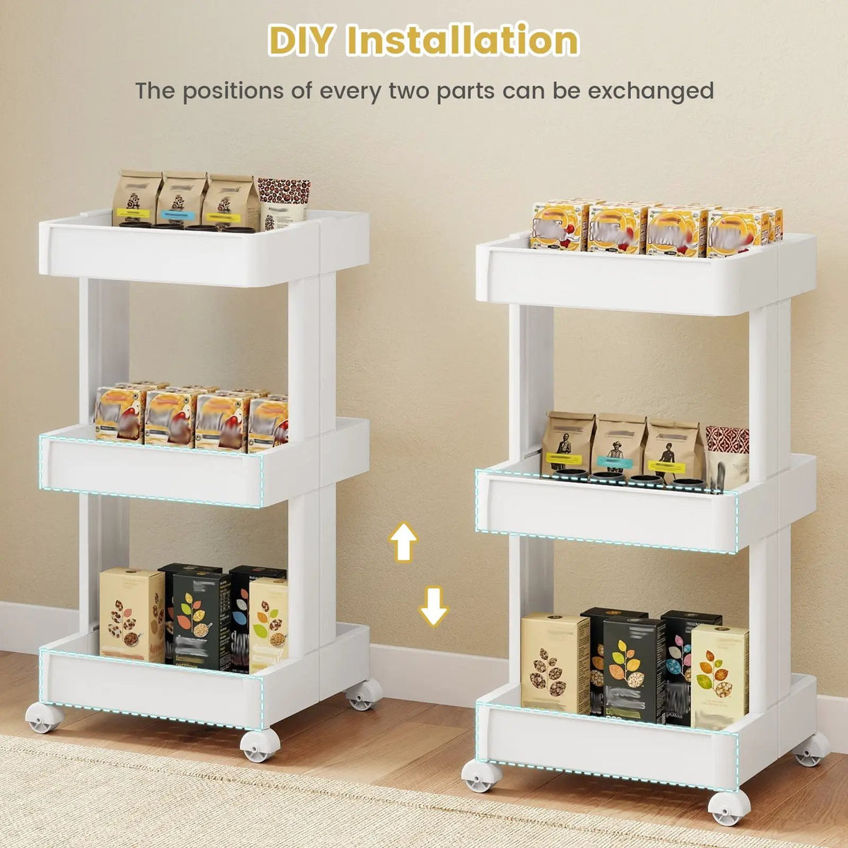 Rolling Utility Cart with Detachable Trays - 3/4 Tier, photo 7 of 16