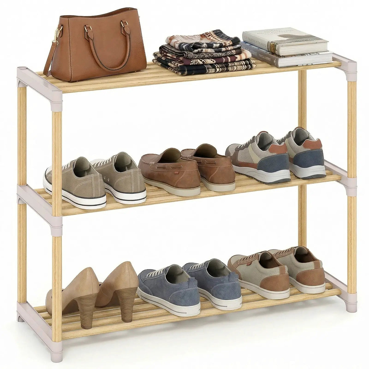 3-Tier Solid Wood Shoe Rack with Slatted Shelves, photo 3 of 16