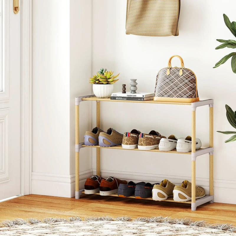 3-Tier Solid Wood Shoe Rack with Slatted Shelves by DirectDeals