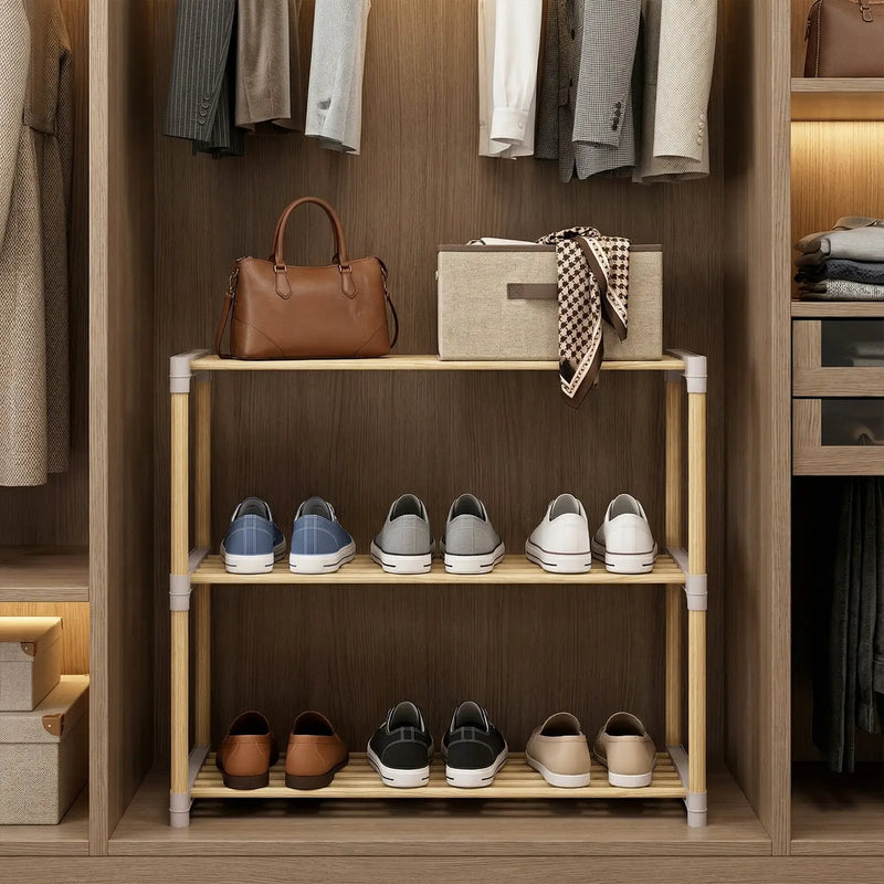 3-Tier Solid Wood Shoe Rack with Slatted Shelves by DirectDeals