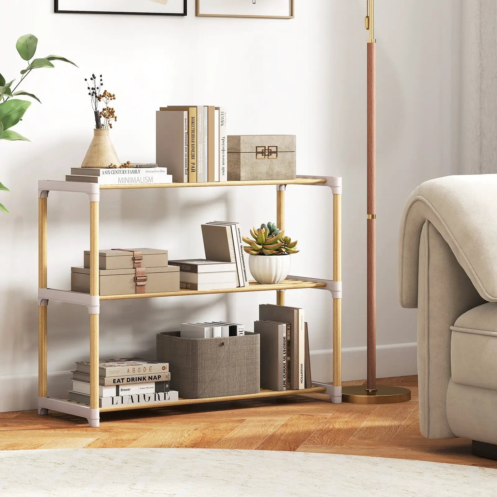 3-Tier Solid Wood Shoe Rack with Slatted Shelves by DirectDeals