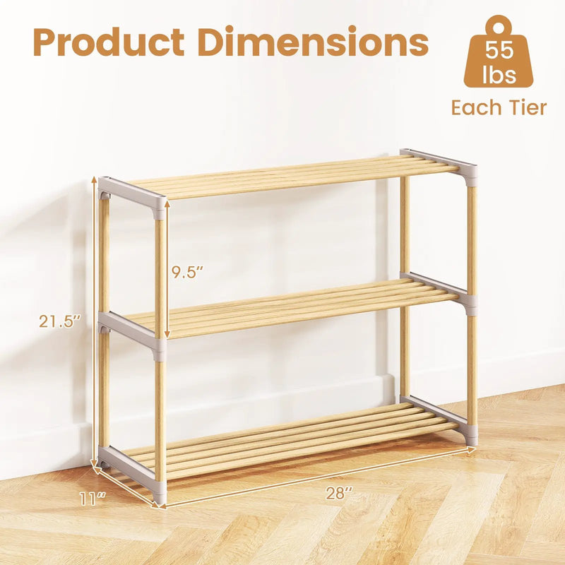 3-Tier Solid Wood Shoe Rack with Slatted Shelves by DirectDeals