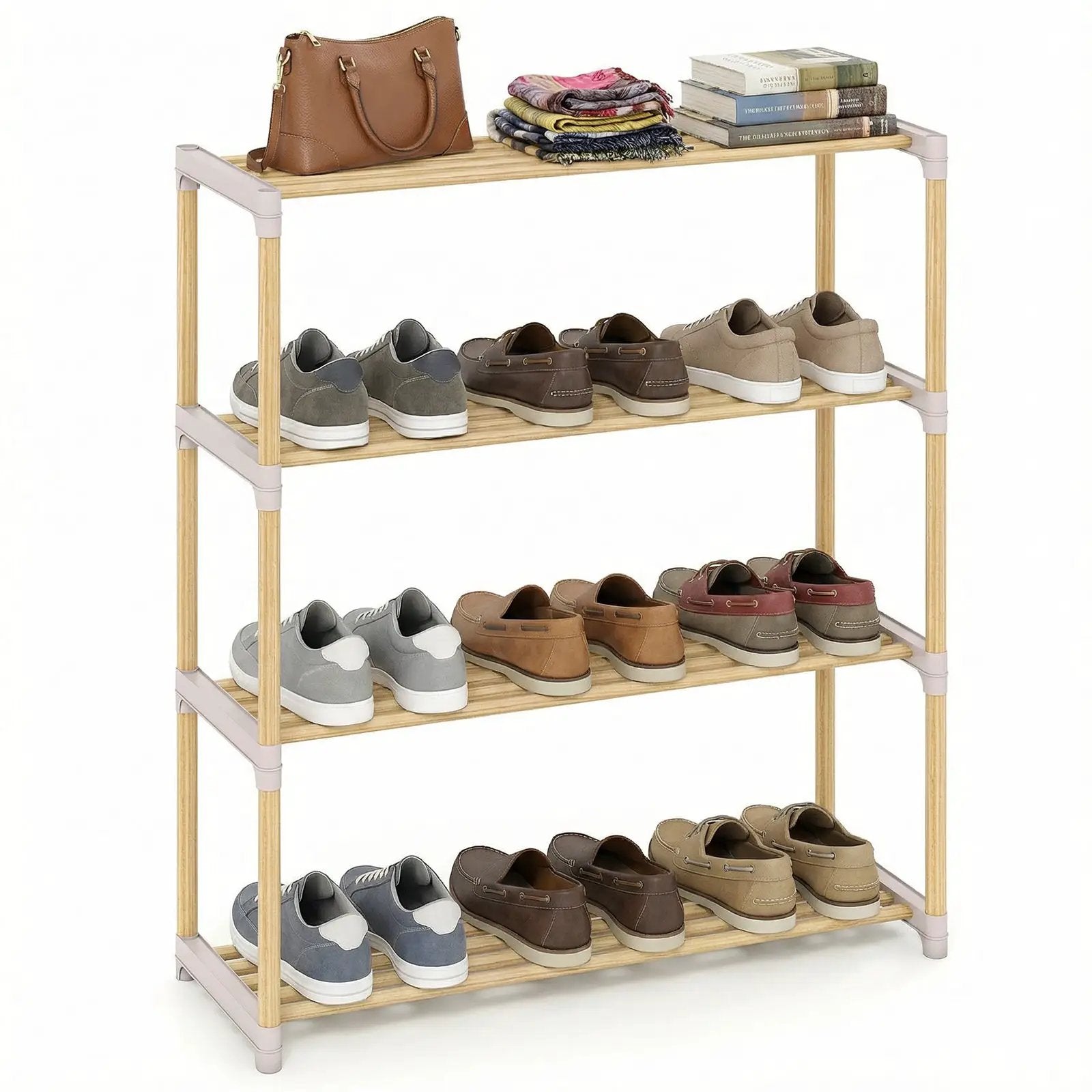 3-Tier Solid Wood Shoe Rack with Slatted Shelves by DirectDeals