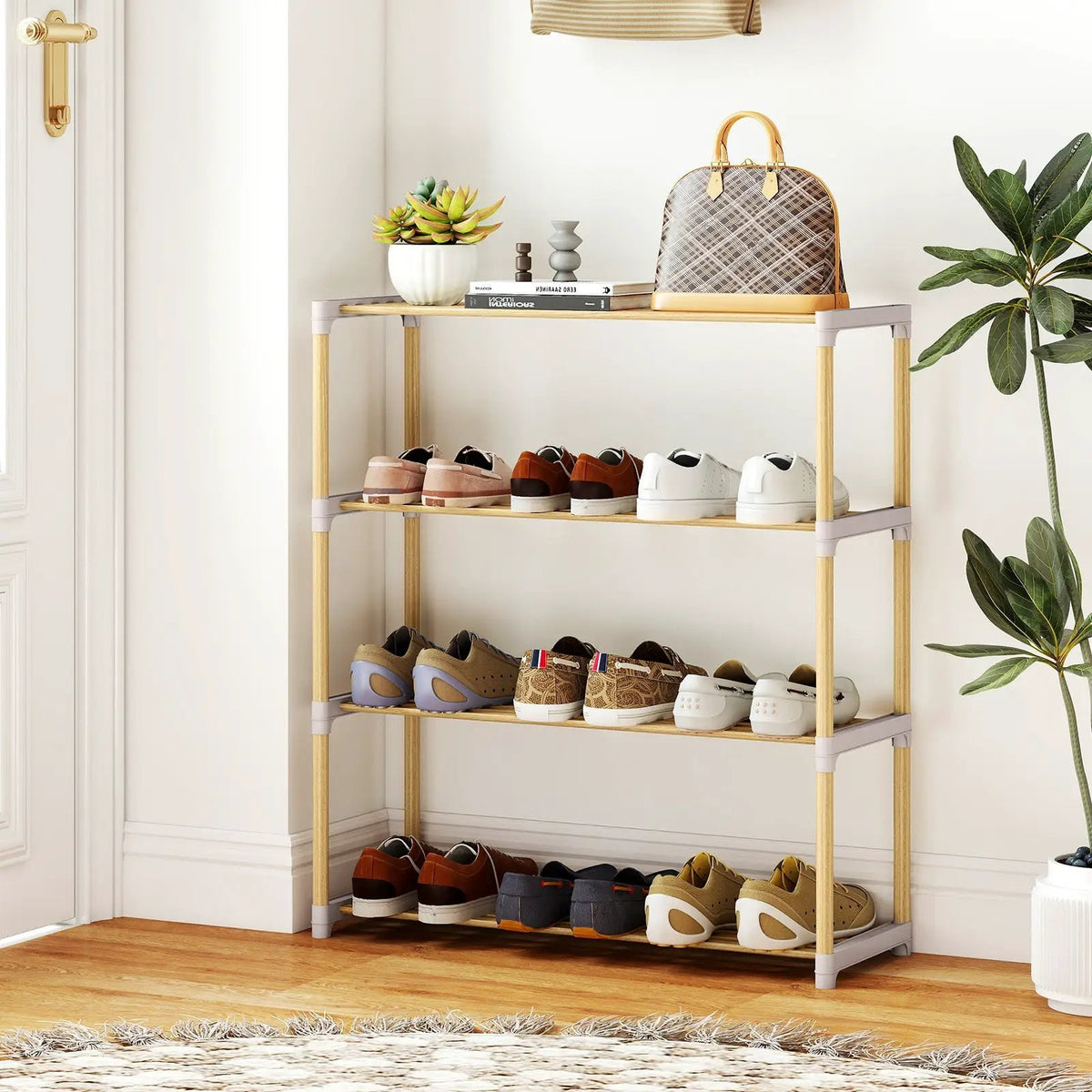 3-Tier Solid Wood Shoe Rack with Slatted Shelves, photo 9 of 16