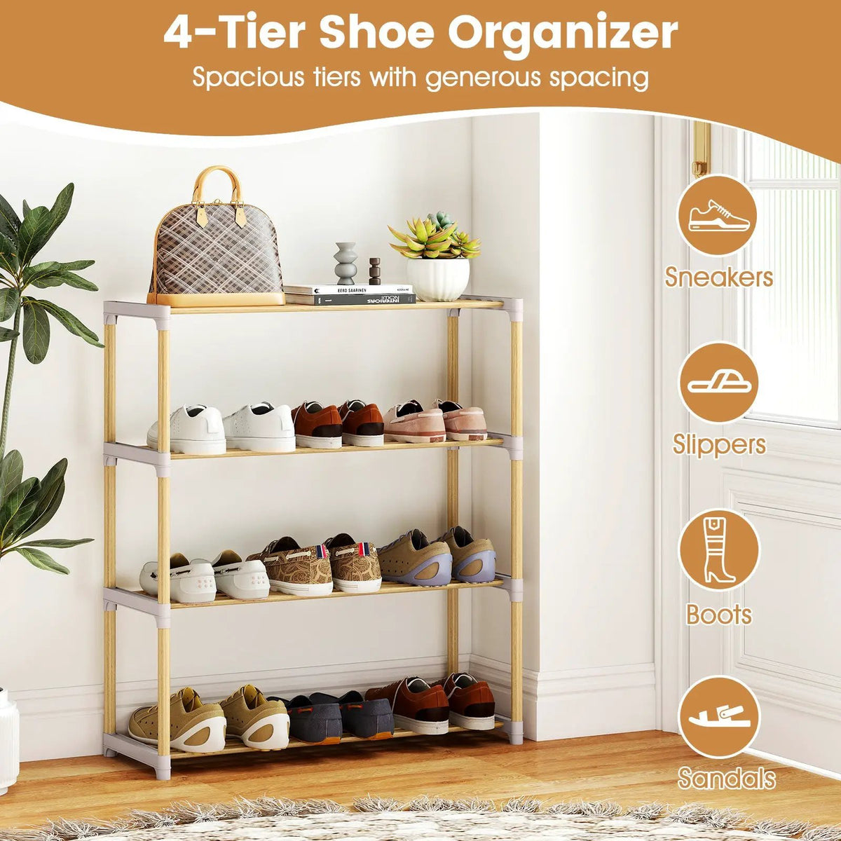 3-Tier Solid Wood Shoe Rack with Slatted Shelves, photo 16 of 16