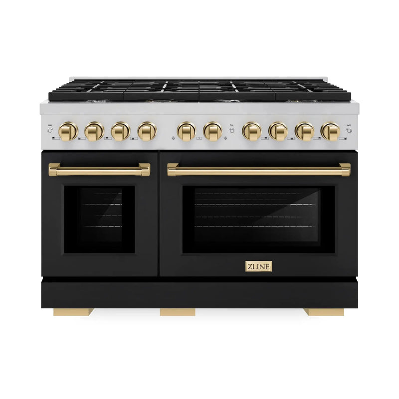 ZLINE 48"Paramount Dual Fuel Range Black Matte Gold SDRZ-BLM-48-G by Farmhouse Kitchen and Bath