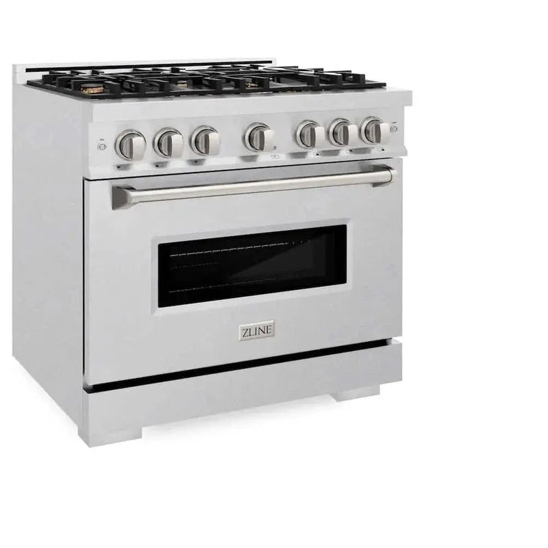 ZLINE 36" Classic Gas Range, Convection Gas Oven DuraSnow® Stainless Steel, Brass Burners CGRS-BR-36 by Farmhouse Kitchen and Bath
