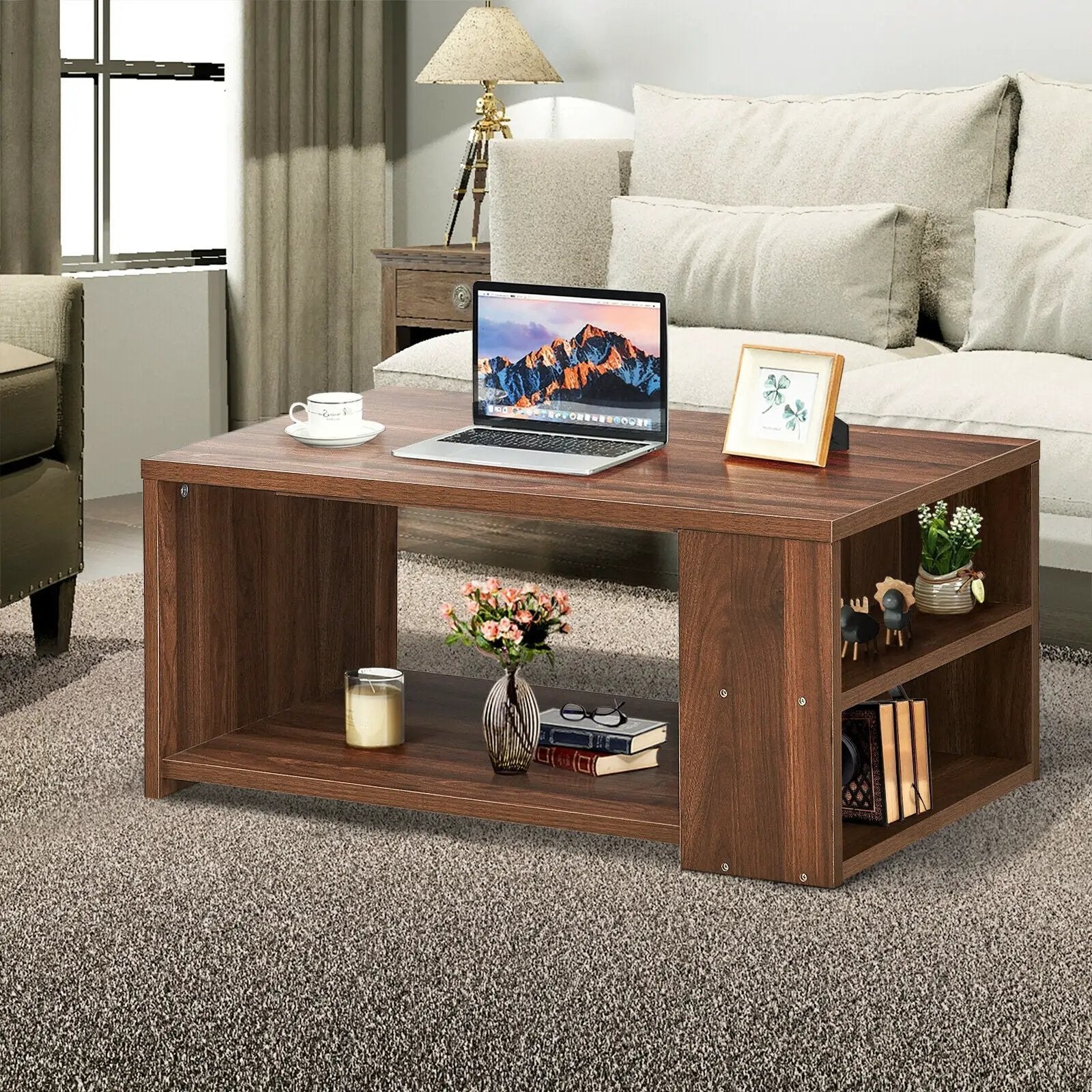 Coffee Table Sofa Side Table with Storage Shelves by DirectDeals