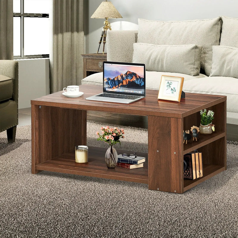 Coffee Table Sofa Side Table with Storage Shelves by DirectDeals