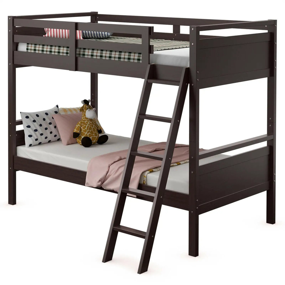 Twin Over Twin Bunk Bed Convertible 2 Individual Beds Wooden, photo 9 of 10