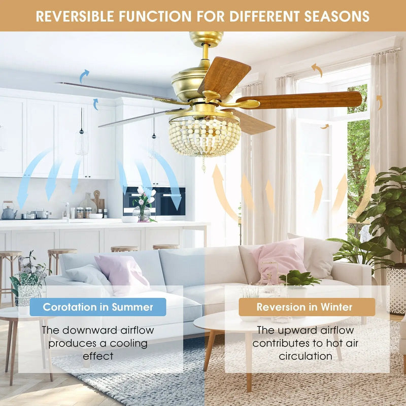 52 Inch Retro Ceiling Fan Light with Reversible Blades Remote Control by DirectDeals