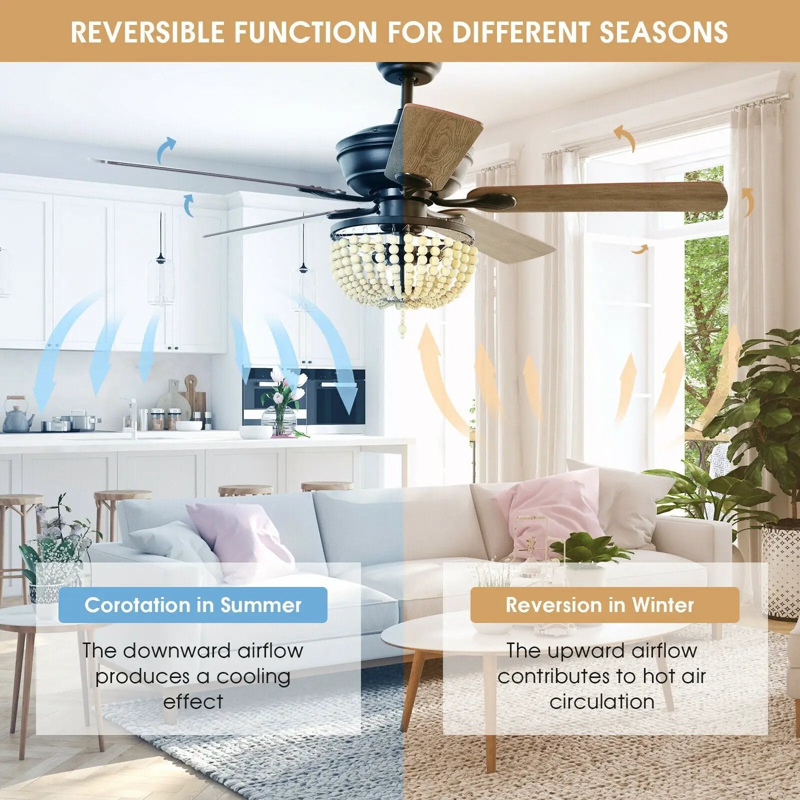 52 Inch Retro Ceiling Fan Light with Reversible Blades Remote Control by DirectDeals
