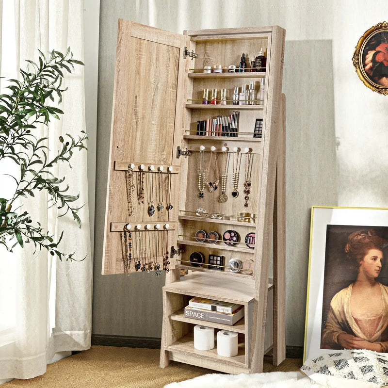 2-in-1 Wooden Cosmetics Storage Cabinet with Full-Length Mirror and Bottom Rack by DirectDeals