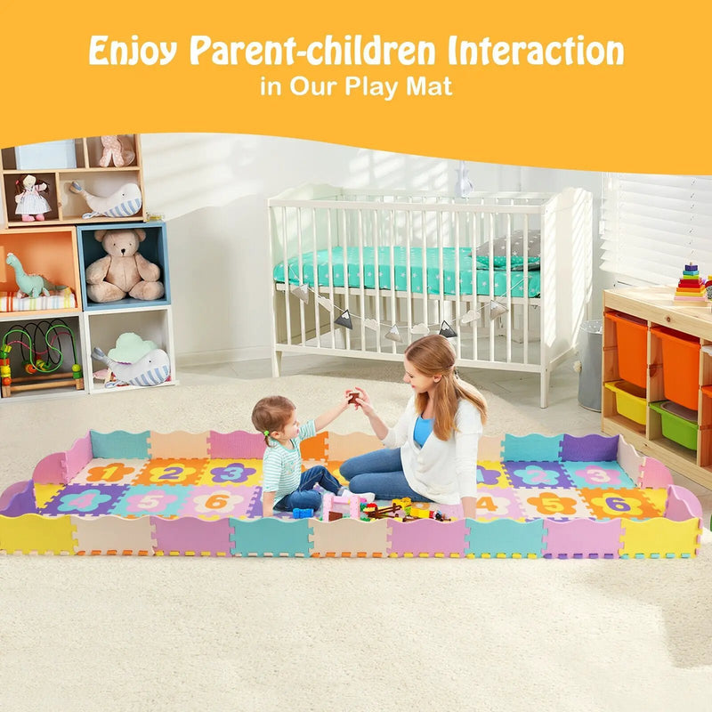 75 Pieces Baby Foam Interlocking Play Mat with Fence with Detachable Numbers by DirectDeals