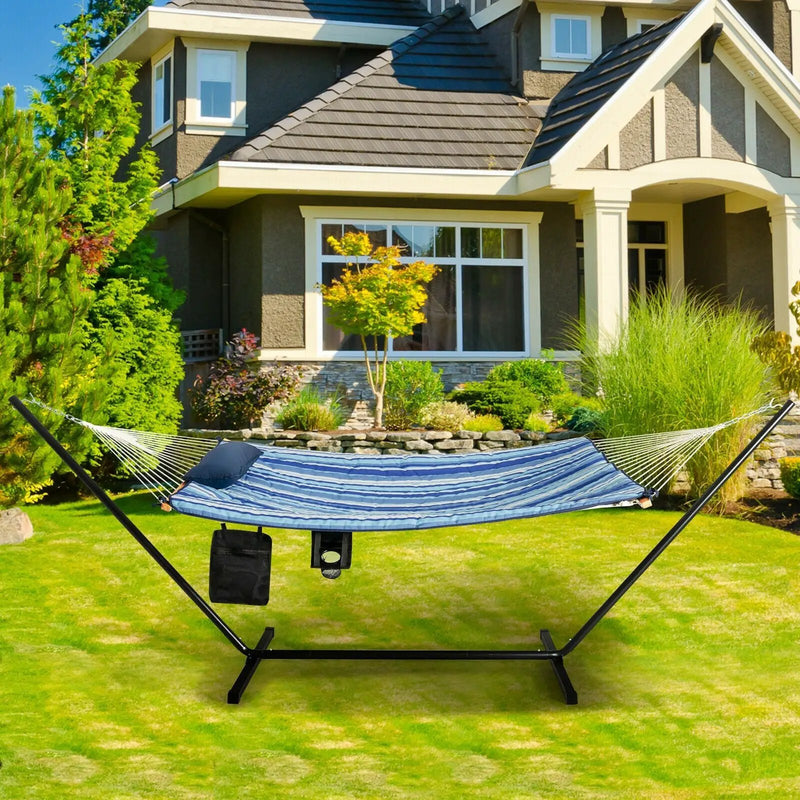 Hammock Chair Stand Set Cotton Swing with Pillow Cup Holder Indoor Outdoor by DirectDeals