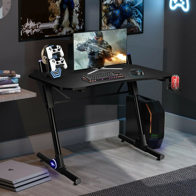 43.5 Inch Height Adjustable Gaming Desk with Blue LED Lights by DirectDeals