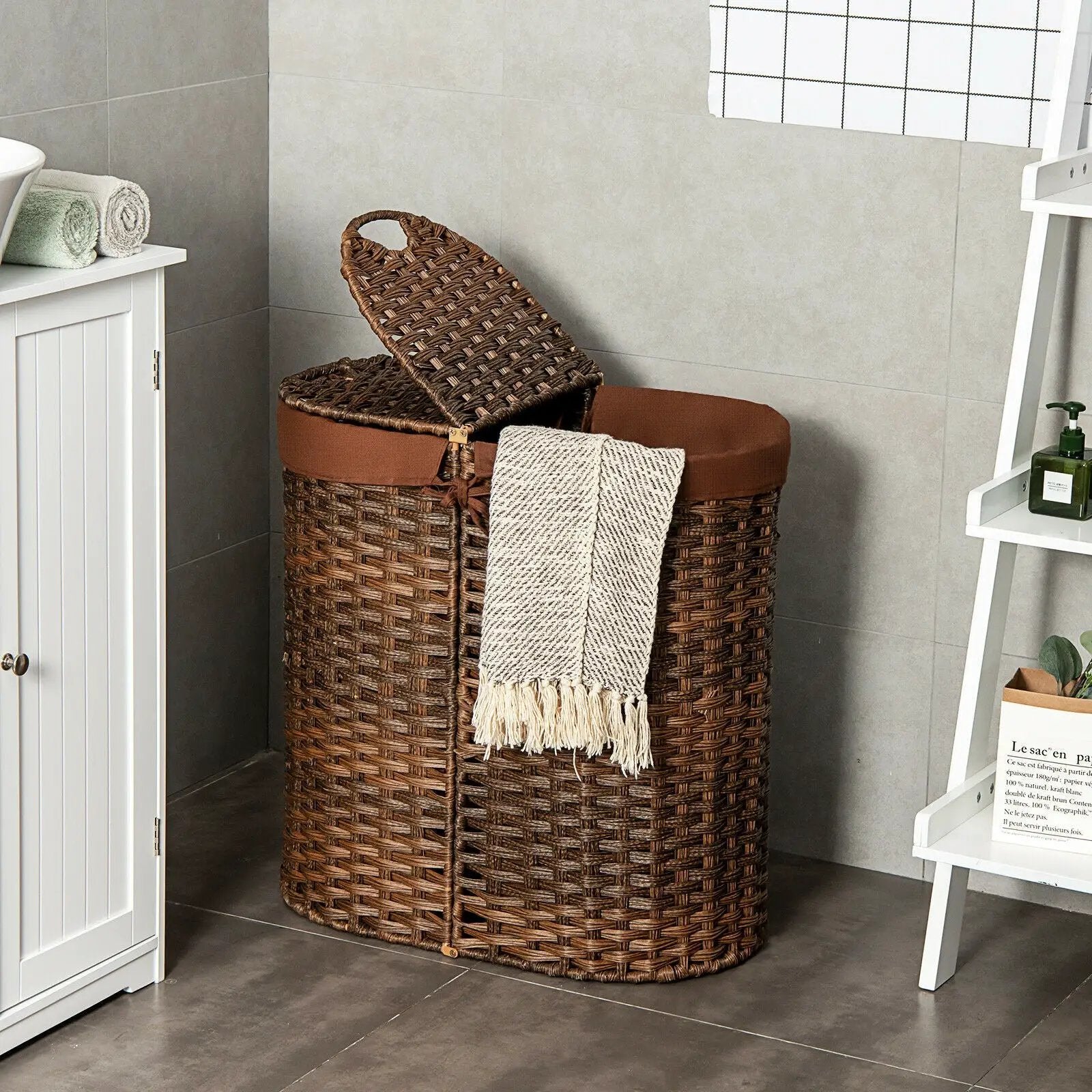 Handwoven Laundry Hamper Basket with 2 Removable Liner Bags by DirectDeals