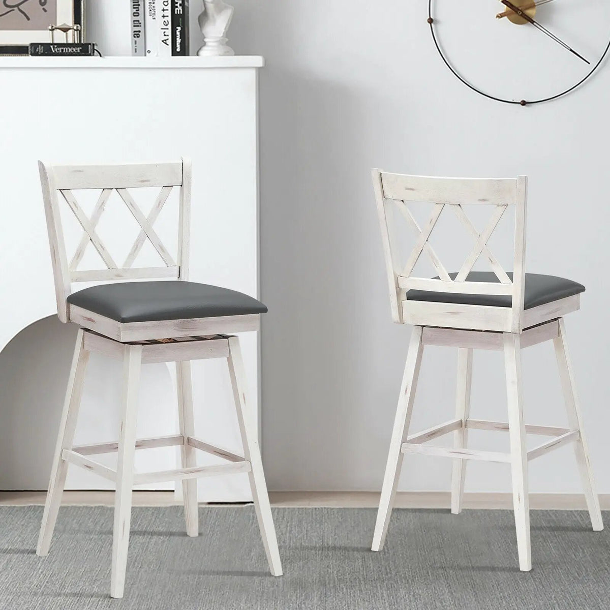 2 Pieces 29 Inches Swivel Counter Height Barstool Set with Rubber Wood Legs, photo 6 of 9