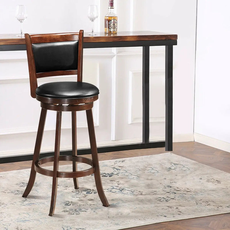29 Inch Swivel Bar Height Stool Wooden Upholstered Dining Chair by DirectDeals
