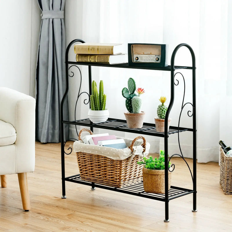 3-Tier Scrollwork Designed Metal Plant Stand-Black by DirectDeals