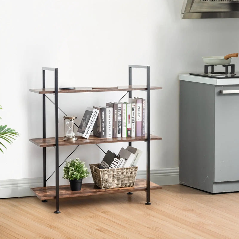 3/5 Tiers Industrial Bookcase with Metal Frame for Home Office-3 by DirectDeals