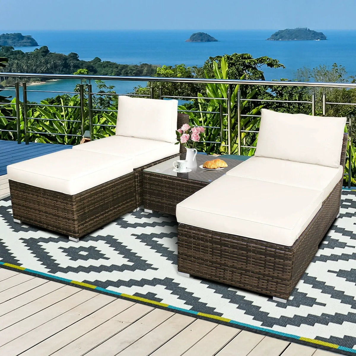 5 Pieces Patio Rattan Furniture Set with Cushioned Armless Sofa, photo 3 of 24