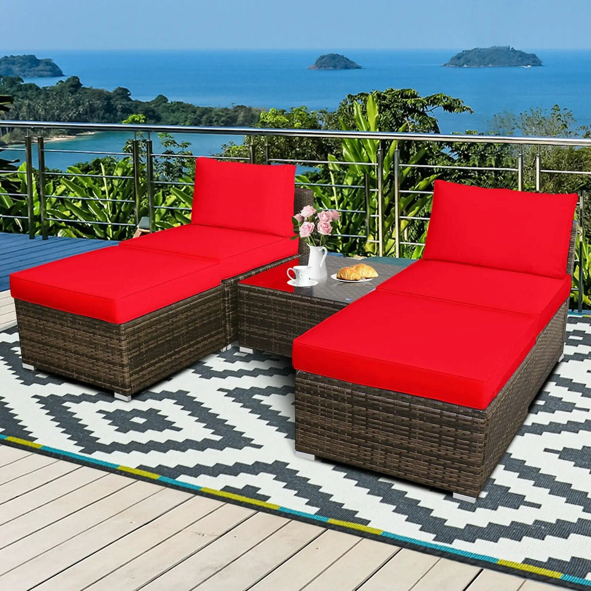 5 Pieces Patio Rattan Furniture Set with Cushioned Armless Sofa, photo 6 of 24