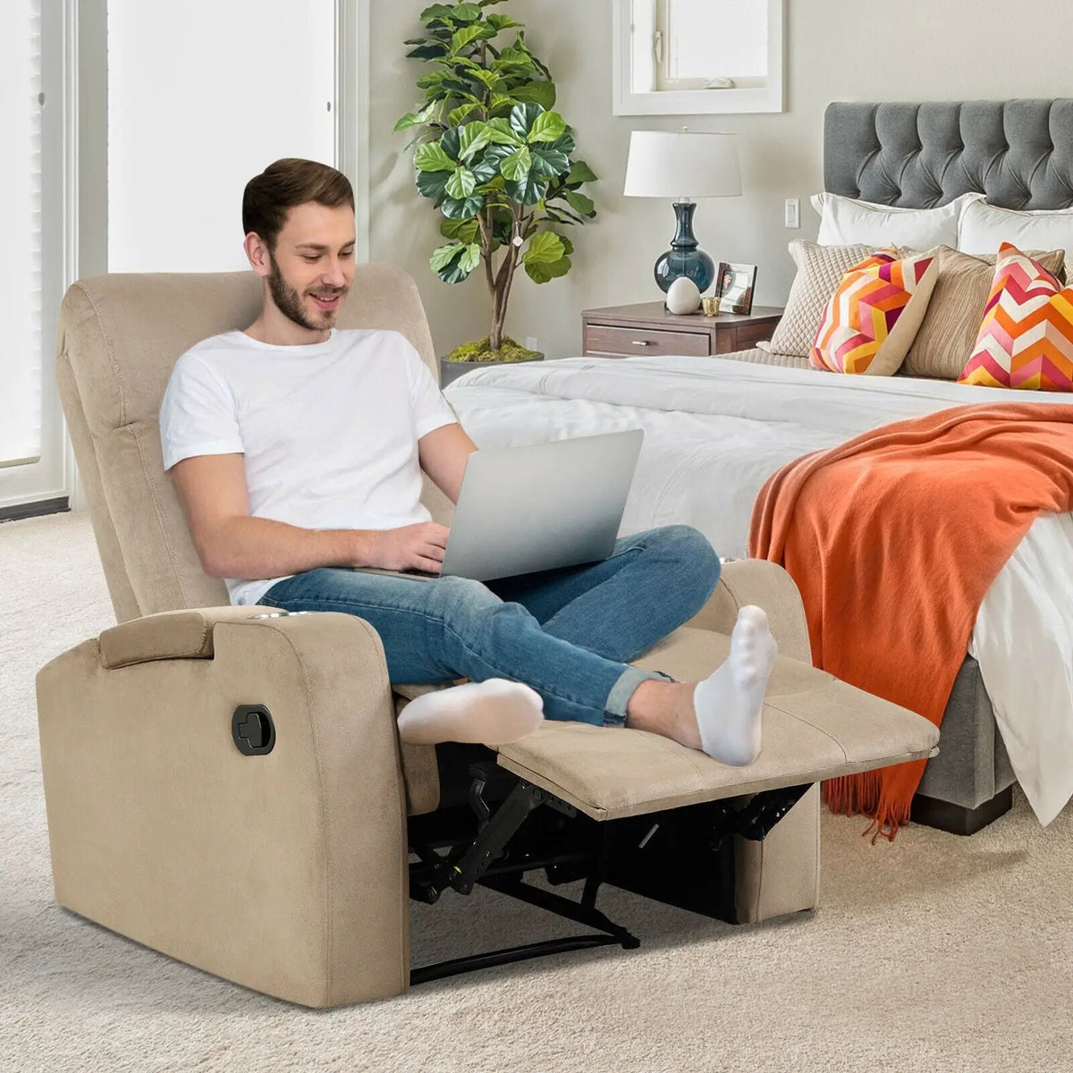 Recliner Chair Single Sofa Lounger with Arm Storage and Cup Holder for Living Room, photo 13 of 16