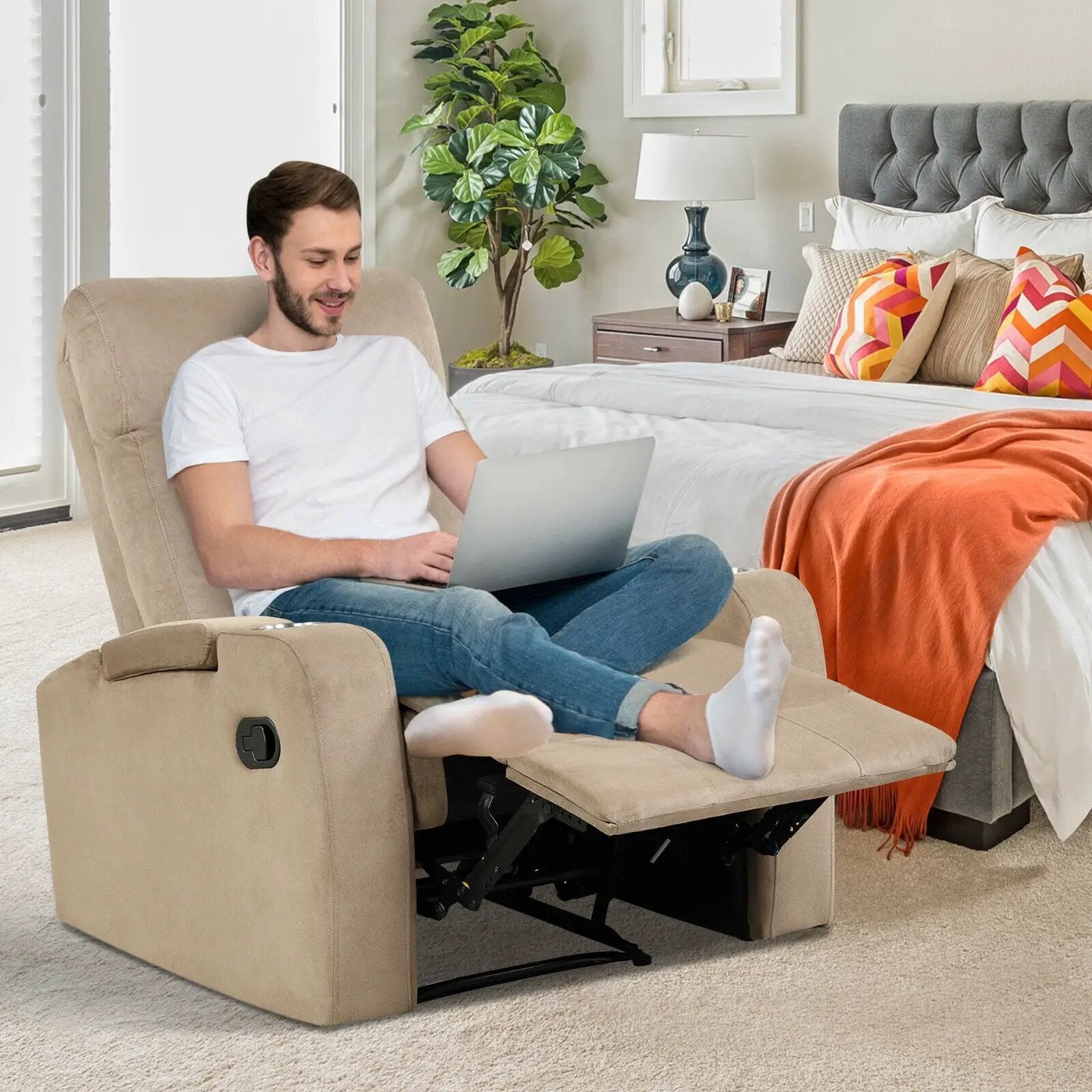 Recliner Chair Single Sofa Lounger with Arm Storage and Cup Holder for Living Room by DirectDeals