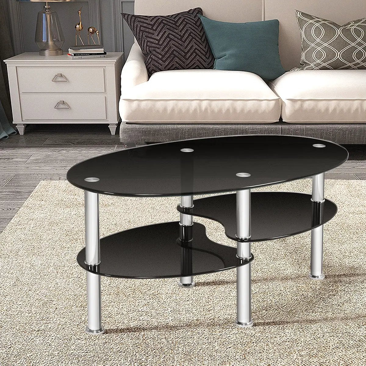 Tempered Glass Oval Side Coffee Table, photo 6 of 9