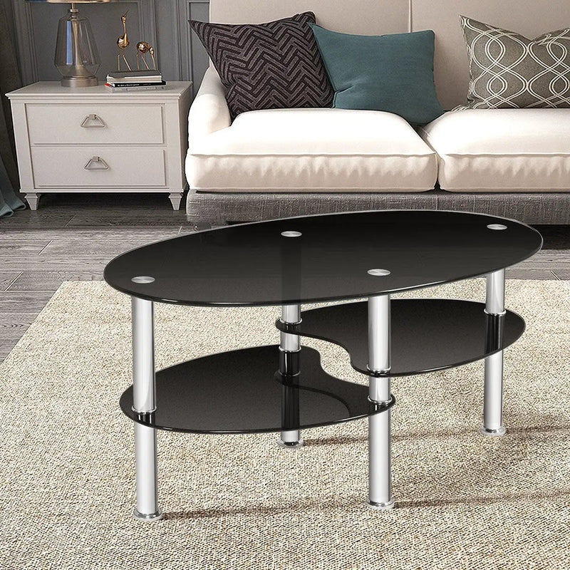 Tempered Glass Oval Side Coffee Table by DirectDeals