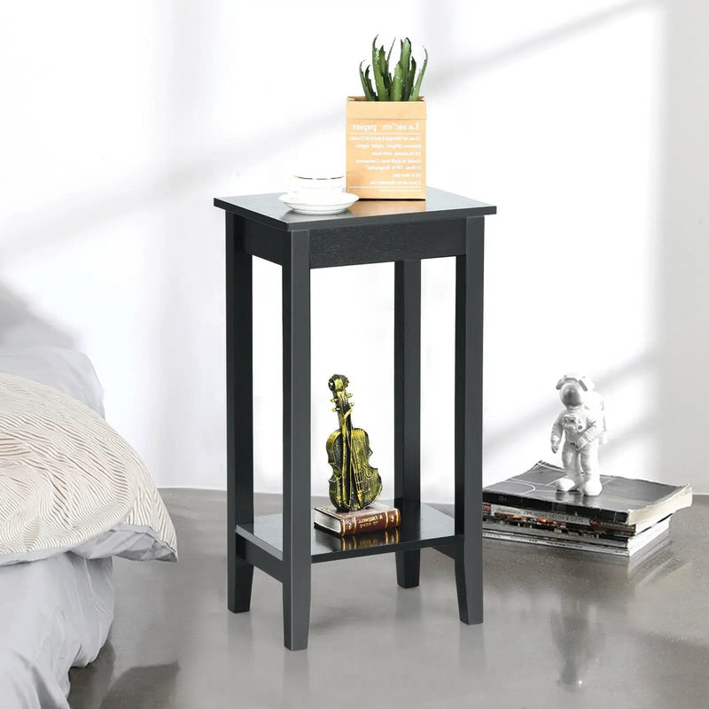 2-Tier Nightstand End Side Wooden Legs Table for Bedroom by DirectDeals