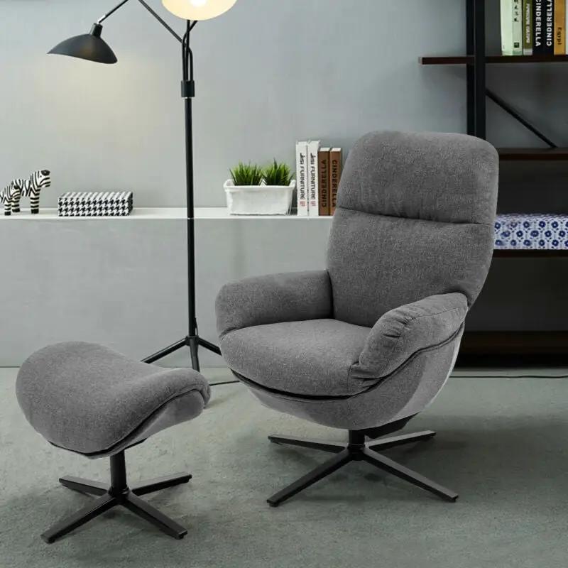 Upholstered Swivel Lounge Chair with Ottoman and Rocking Footstool by DirectDeals