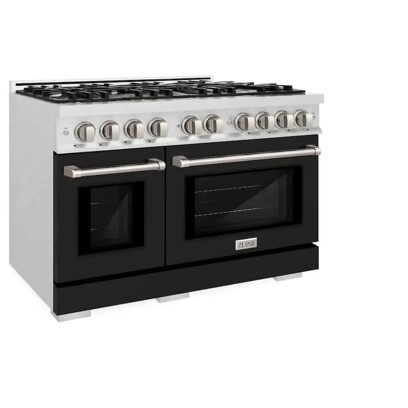 ZLINE 48" Select Gas Range Convection Gas Oven DuraSnow® Stainless Steel Black Matte Door HGRS-BLM-48 by Farmhouse Kitchen and Bath