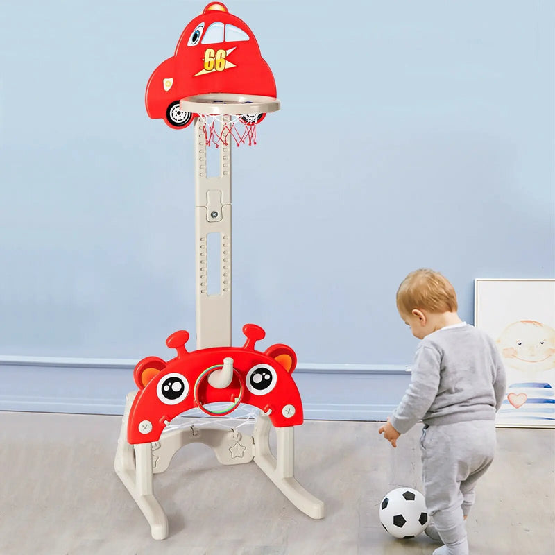 3-in-1 Basketball Hoop for Kids Adjustable Height Playset with Balls-Red by DirectDeals