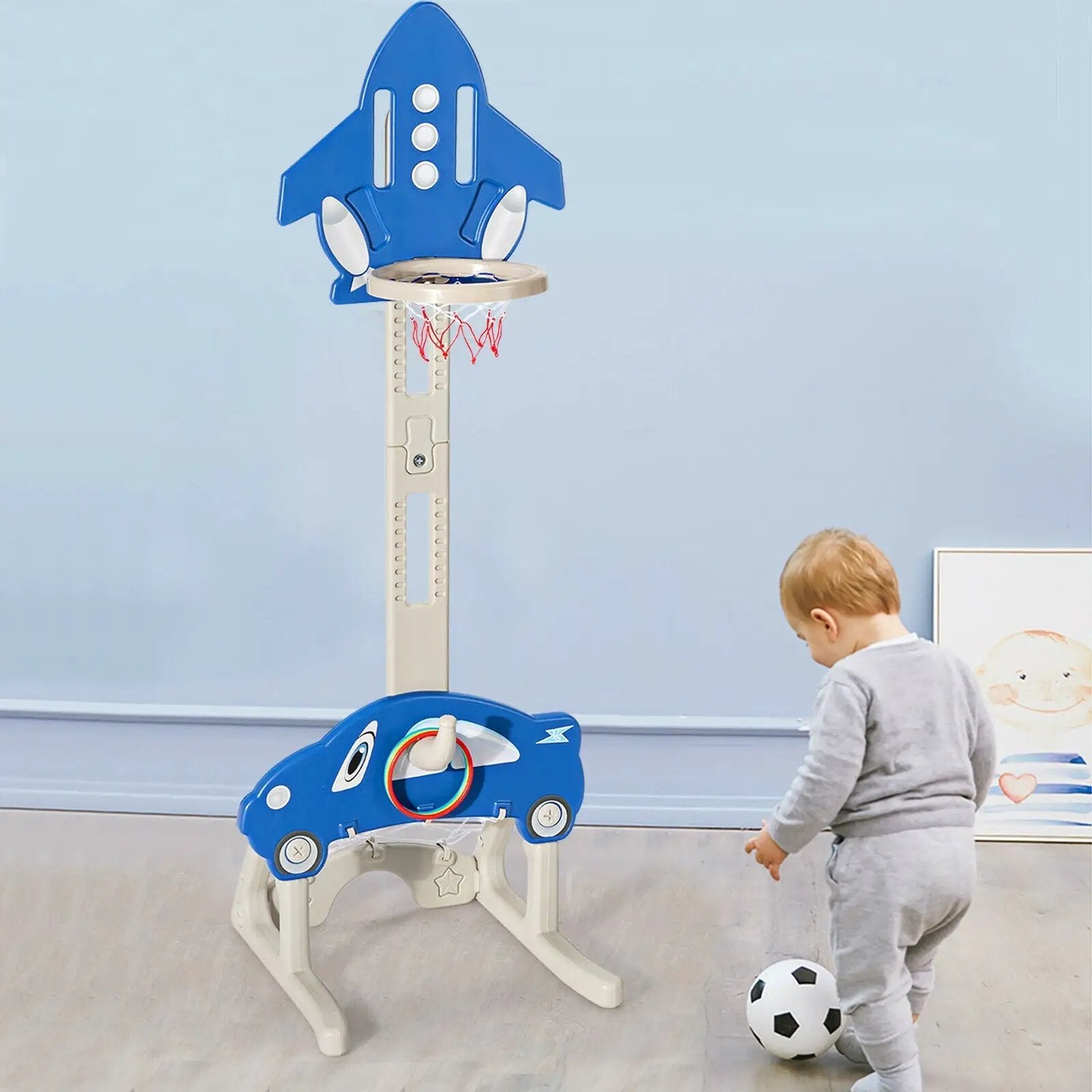 3-in-1 Basketball Hoop for Kids with Balls-Blue by DirectDeals