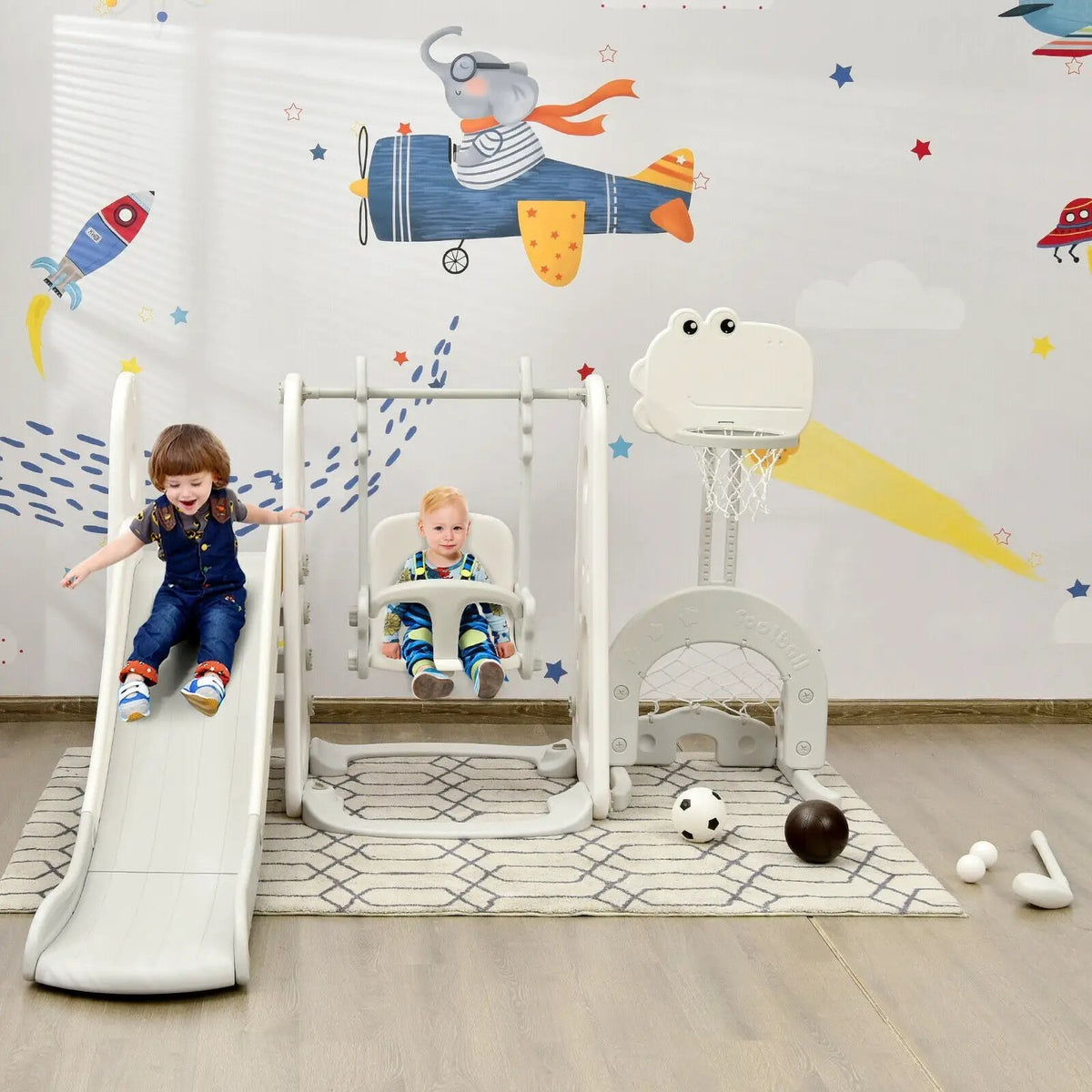 6 in 1 Toddler Slide and Swing Set with Ball Games, photo 2 of 9