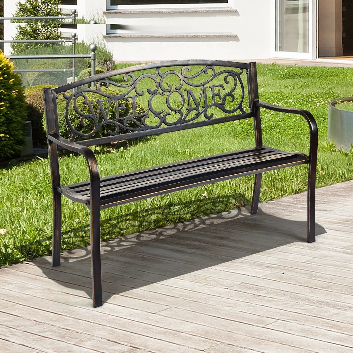 Outdoor Furniture Steel Frame Porch Garden Bench, photo 11 of 16