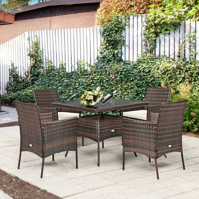 5 Pieces Patio Rattan Dining Furniture Set with Arm Chair and Wooden Table Top by DirectDeals