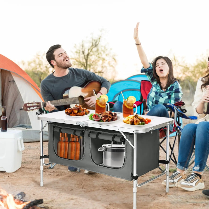 Height Adjustable Folding Camping Table-Gray by DirectDeals