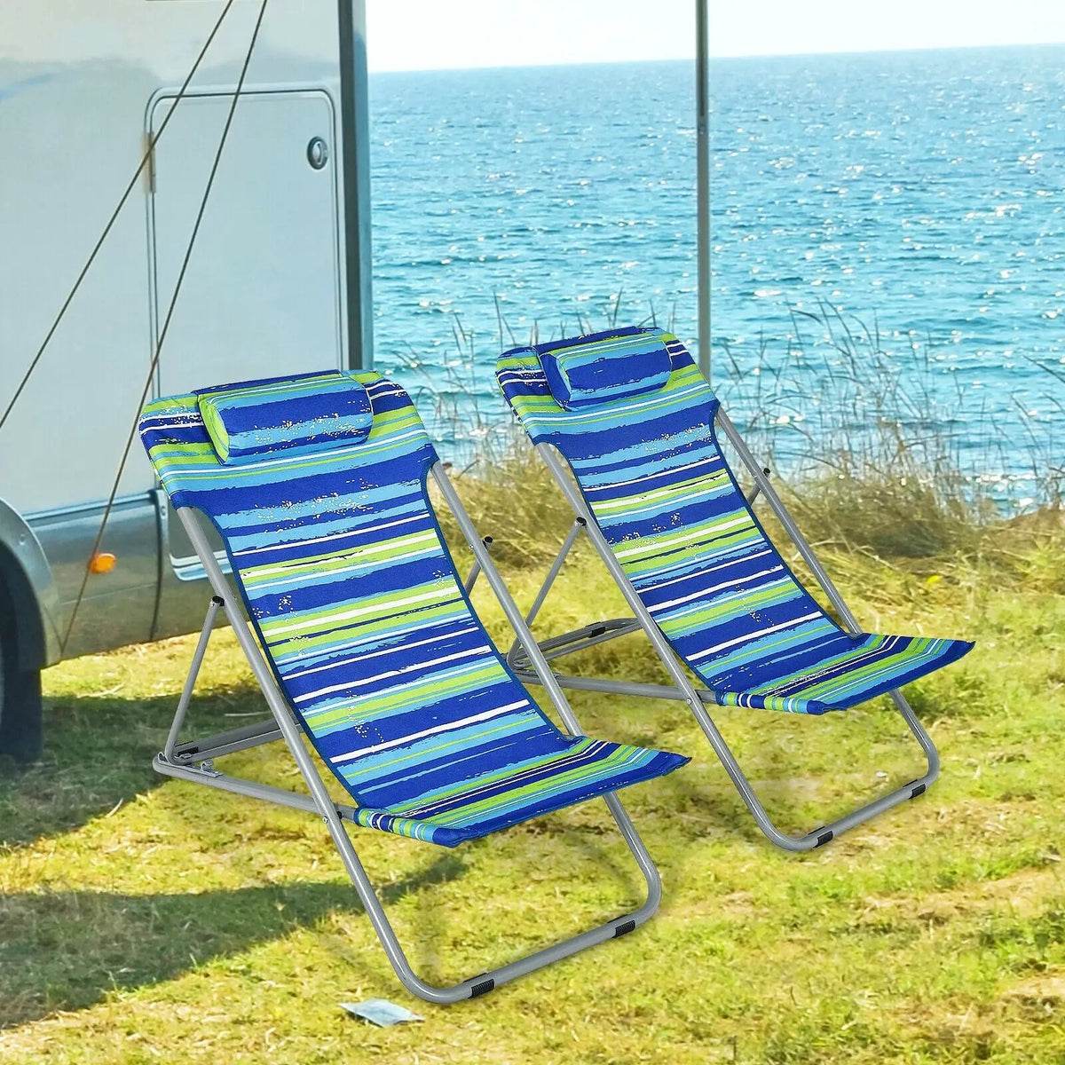 Portable Beach Chair Set of 2 with Headrest, photo 6 of 8