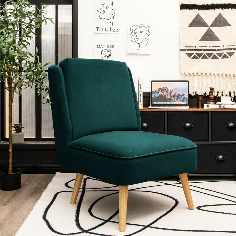 Velvet Accent Armless Side Chair with Rubber Wood Legs for Bedroom by DirectDeals