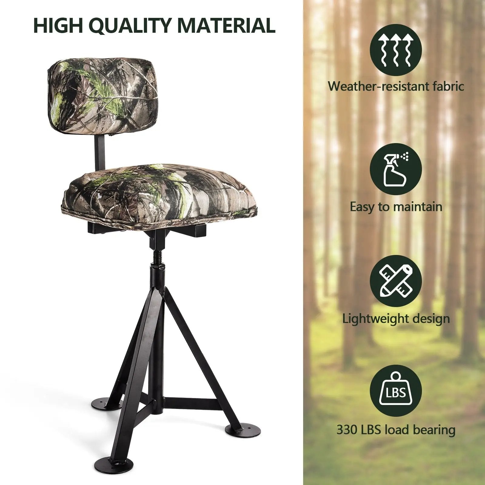 Swivel Hunting Chair Tripod Blind Stool with Detachable Backrest by DirectDeals