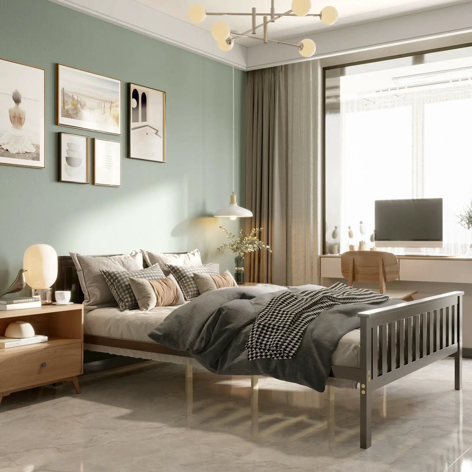 Full Size Wood Platform Bed with Headboard by DirectDeals